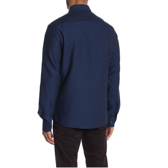 Stone Rose Navy Miami Waffle Slim Fit Sport Button Down Shirt, size Large - Picture 2 of 11